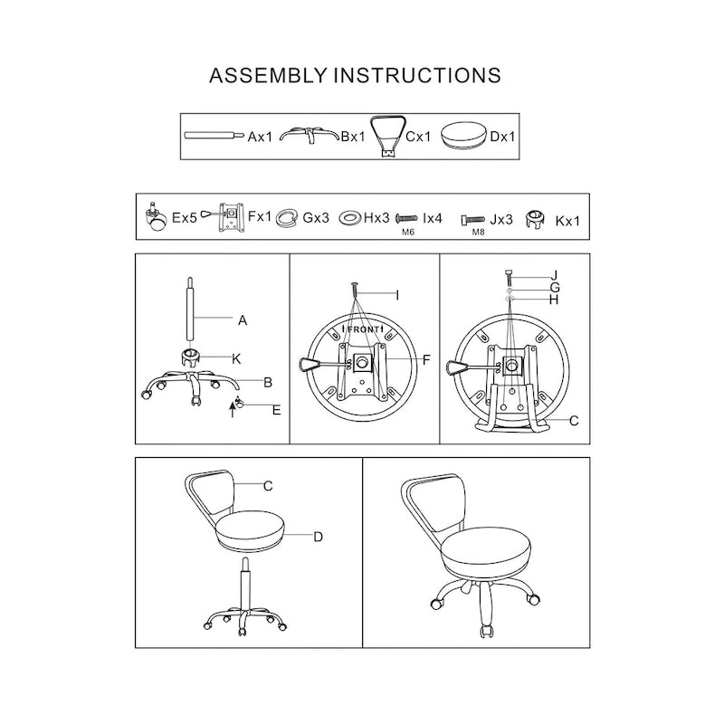 Tabouret bas Dayton réglable de 13 à 15 pouces, chaise roulante avec dossier, blanc - Non disponible