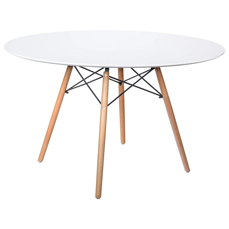 Table de salle à manger ronde moderne Dover 47 pour 4 personnes - Table classique du milieu du siècle avec plateau en verre et bois pour salon et cuisine