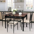 5 Piece Dining Set Wood Metal Table and Chairs Kitchen Furniture