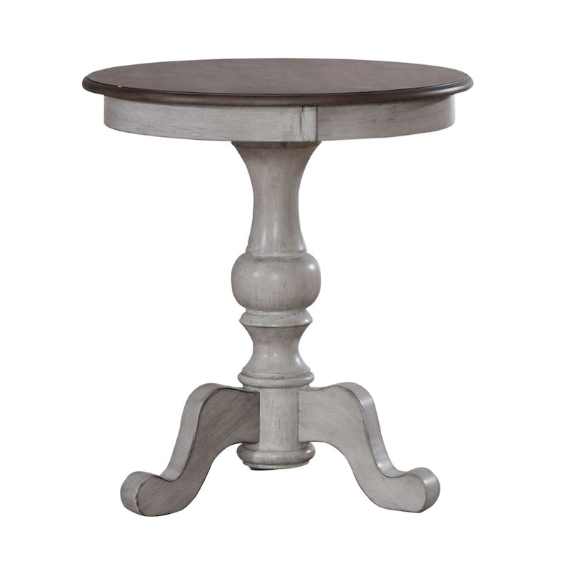 Table d'appoint ronde Ocean Isle en pin vieilli et blanc antique