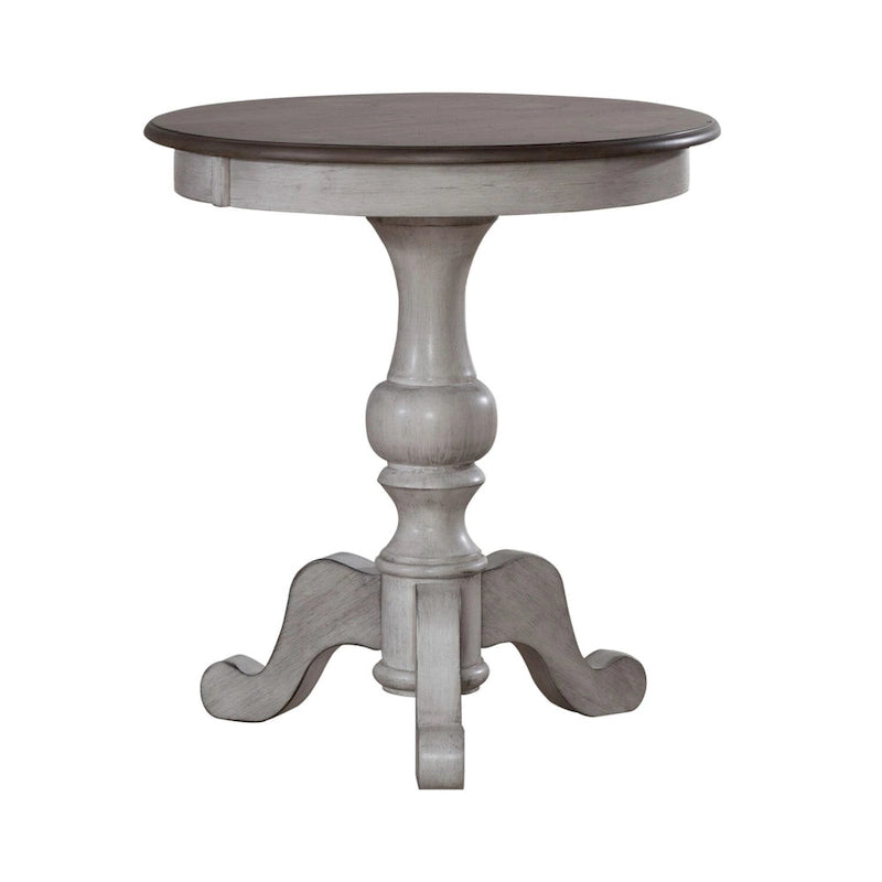 Table d'appoint ronde Ocean Isle en pin vieilli et blanc antique