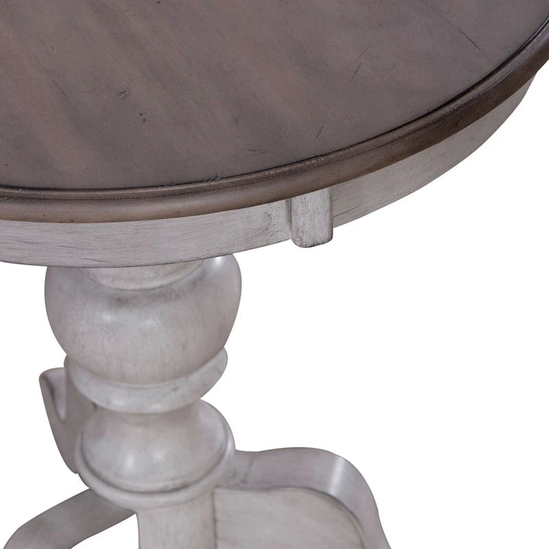 Table d'appoint ronde Ocean Isle en pin vieilli et blanc antique