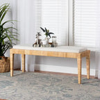 Sofia Modern Bohemian Natural Brown Rattan and Mahogany Wood Bench