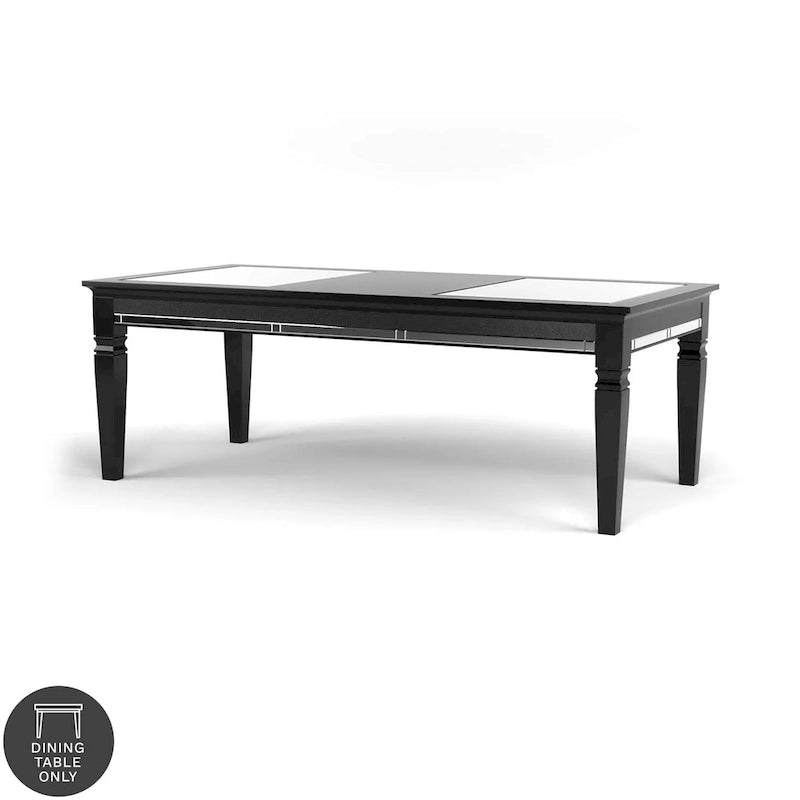 Table de salle à manger contemporaine Silver Orchid Amann avec plateau en verre noir de 84 pouces