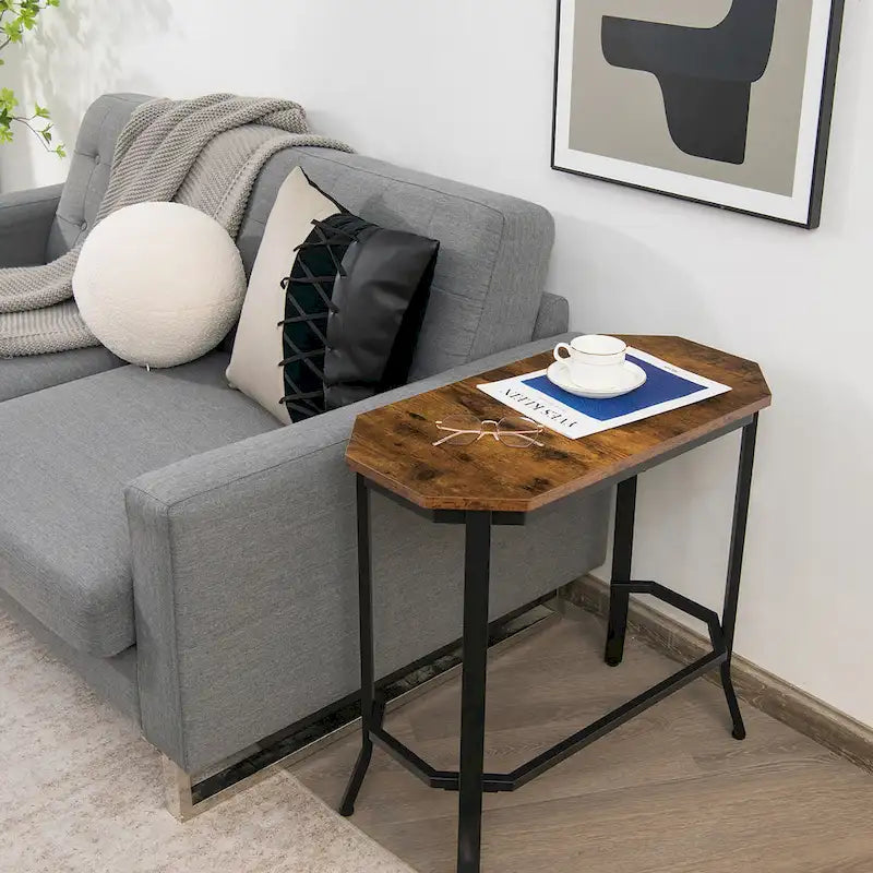 Table d'appoint étroite de style industriel, table de chevet fine avec structure en acier