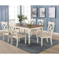 Roundhill Furniture Prato 7-piece Dining Table Set With Cross Back Chairs, Antique White and Distressed Oak