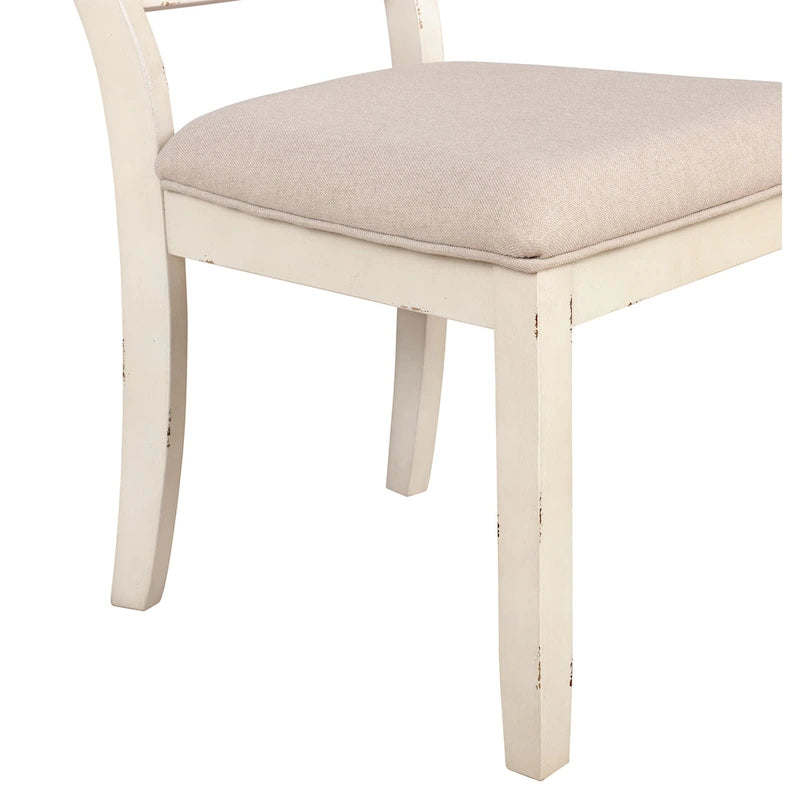 Ensemble de salle à manger 7 pièces Roundhill Furniture Prato avec chaises à dossier croisé, blanc antique et chêne vieilli