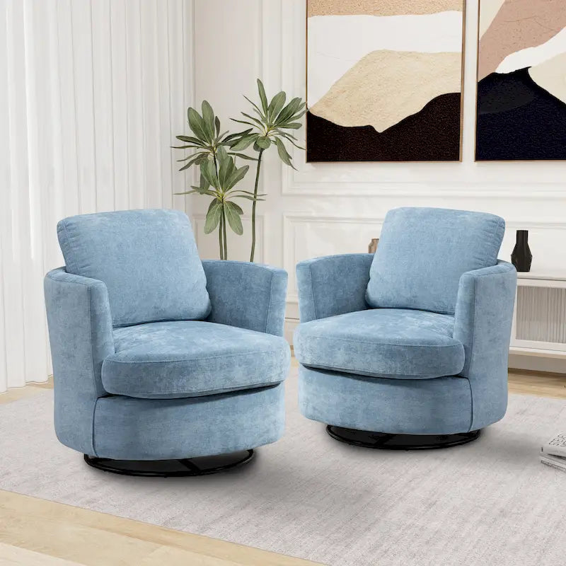 Modern Upholstered Swivel Barrel Chair(Set Of 2)