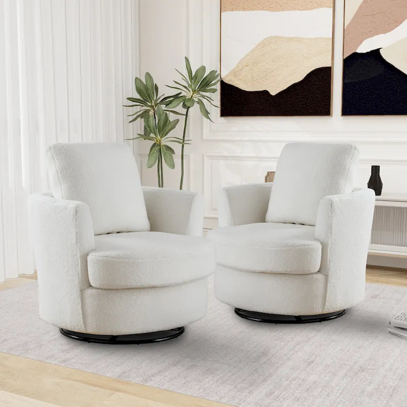 Modern Upholstered Swivel Barrel Chair(Set Of 2)