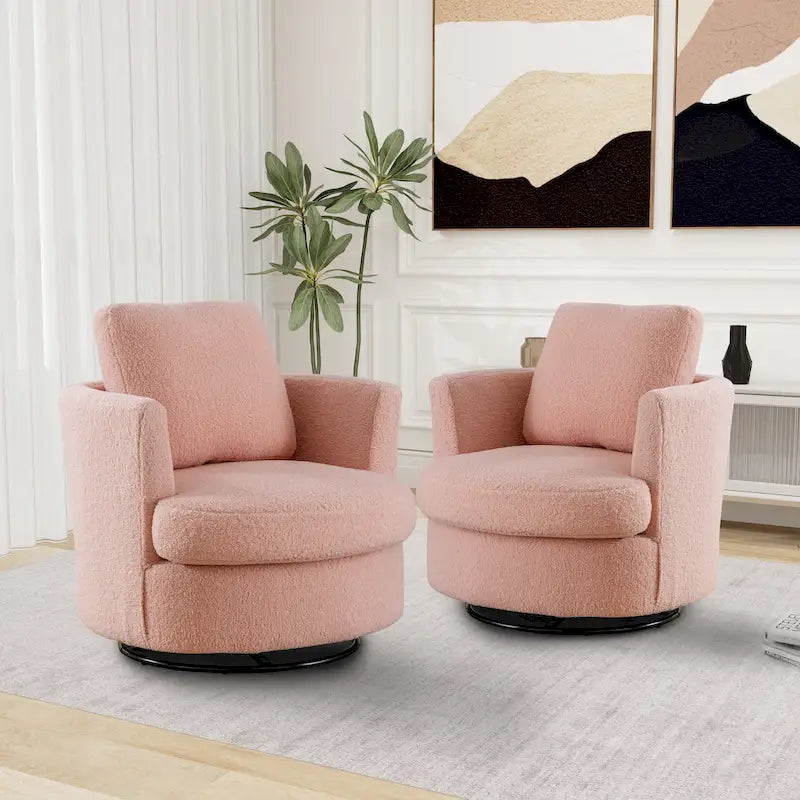 Modern Upholstered Swivel Barrel Chair(Set Of 2)