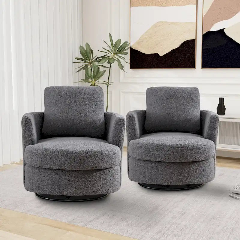 Modern Upholstered Swivel Barrel Chair(Set Of 2)