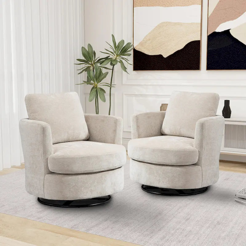 Modern Upholstered Swivel Barrel Chair(Set Of 2)