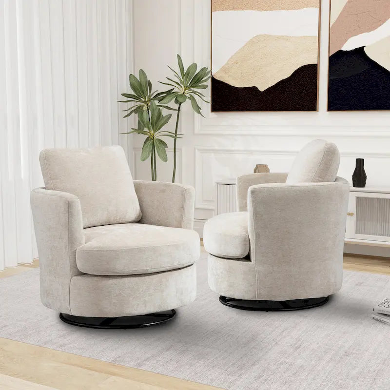 Modern Upholstered Swivel Barrel Chair(Set Of 2)