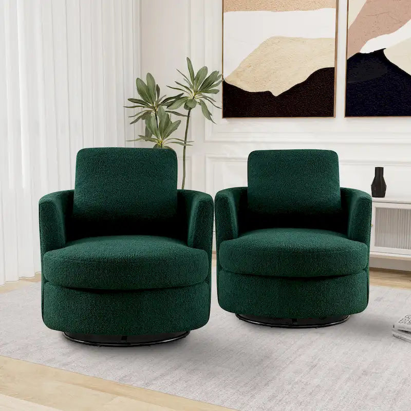 Modern Upholstered Swivel Barrel Chair(Set Of 2)
