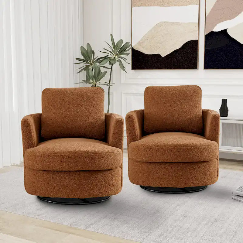 Modern Upholstered Swivel Barrel Chair(Set Of 2)