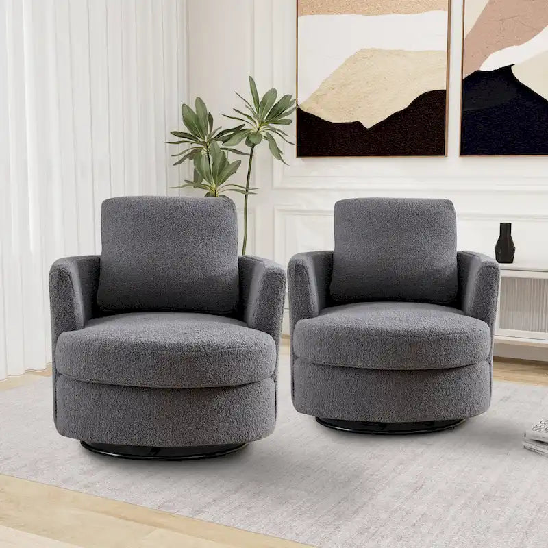 Modern Upholstered Swivel Barrel Chair(Set Of 2)