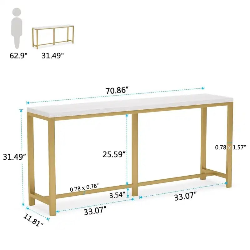 Table console extra longue de 180 cm (70,9 pouces), à placer derrière un canapé ou à utiliser comme table d'entrée ou table de bar.