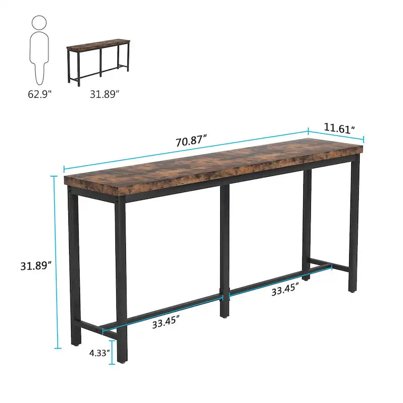Table console extra longue de 180 cm (70,9 pouces), à placer derrière un canapé ou à utiliser comme table d'entrée ou table de bar.
