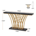 Console de 150 cm, table d'entrée en faux marbre doré et blanc