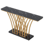 Console de 150 cm, table d'entrée en faux marbre doré et blanc