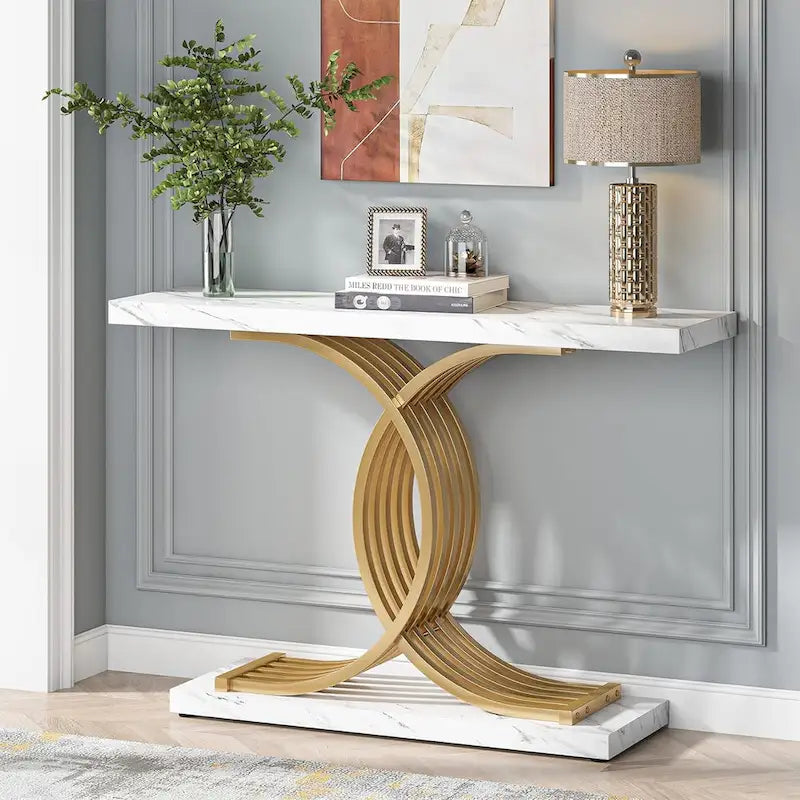 Console Table, Entryway Table with Geometric Legs, Sofa Table - 11.81  D x 39.37  W x 31.49  H