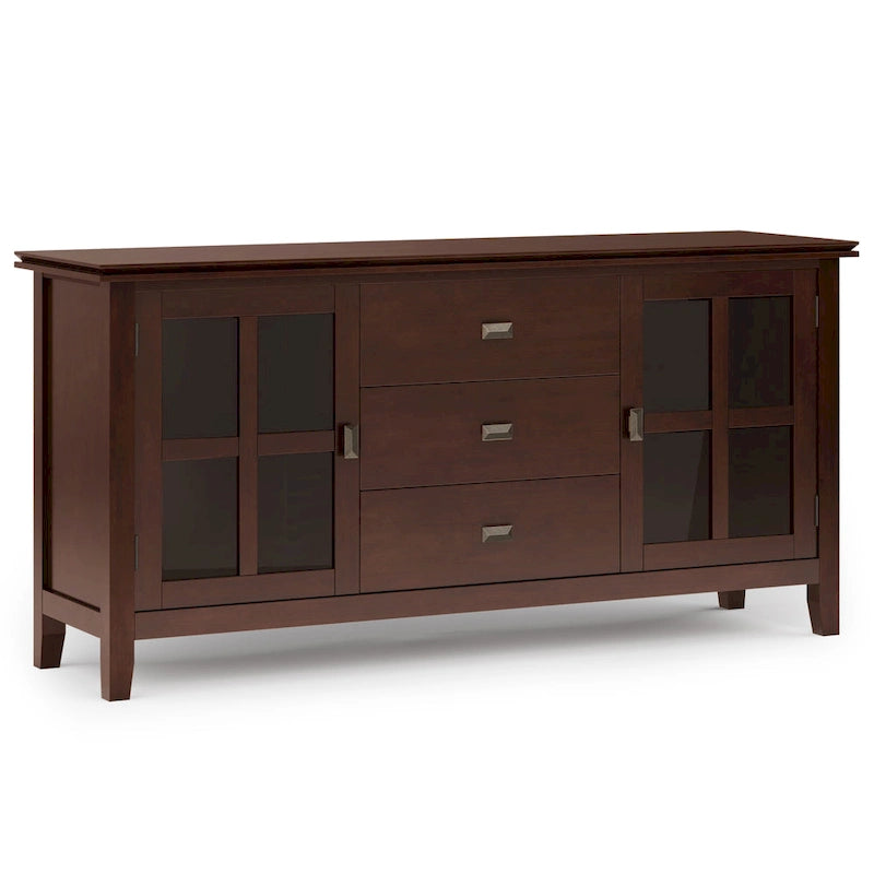 Buffet contemporain WYNDENHALL Stratford en bois massif, 152 cm de large, couleur brun roux - 43 cm de profondeur x 152 cm de largeur x 76 cm de hauteur