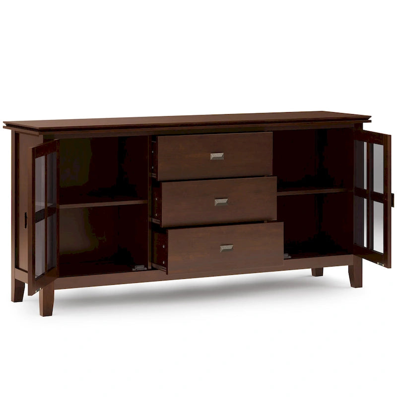 Buffet contemporain WYNDENHALL Stratford en bois massif, 152 cm de large, couleur brun roux - 43 cm de profondeur x 152 cm de largeur x 76 cm de hauteur