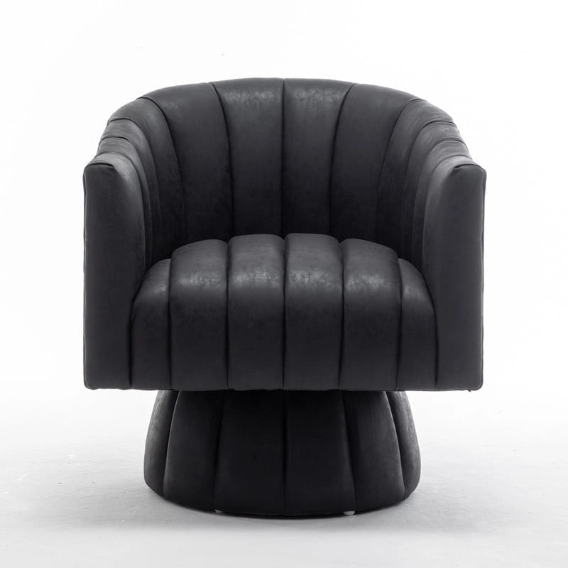 Fauteuil pivotant SEYNAR style milieu du siècle, en cuir PU capitonné, forme tonneau.