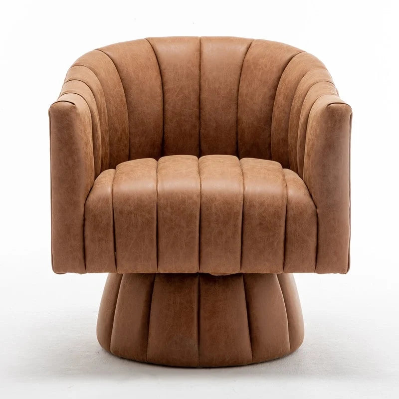 Fauteuil pivotant SEYNAR style milieu du siècle, en cuir PU capitonné, forme tonneau.