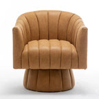 SEYNAR Mid-Century Swivel PU Leather Tufted Round Accent Barrel Chair