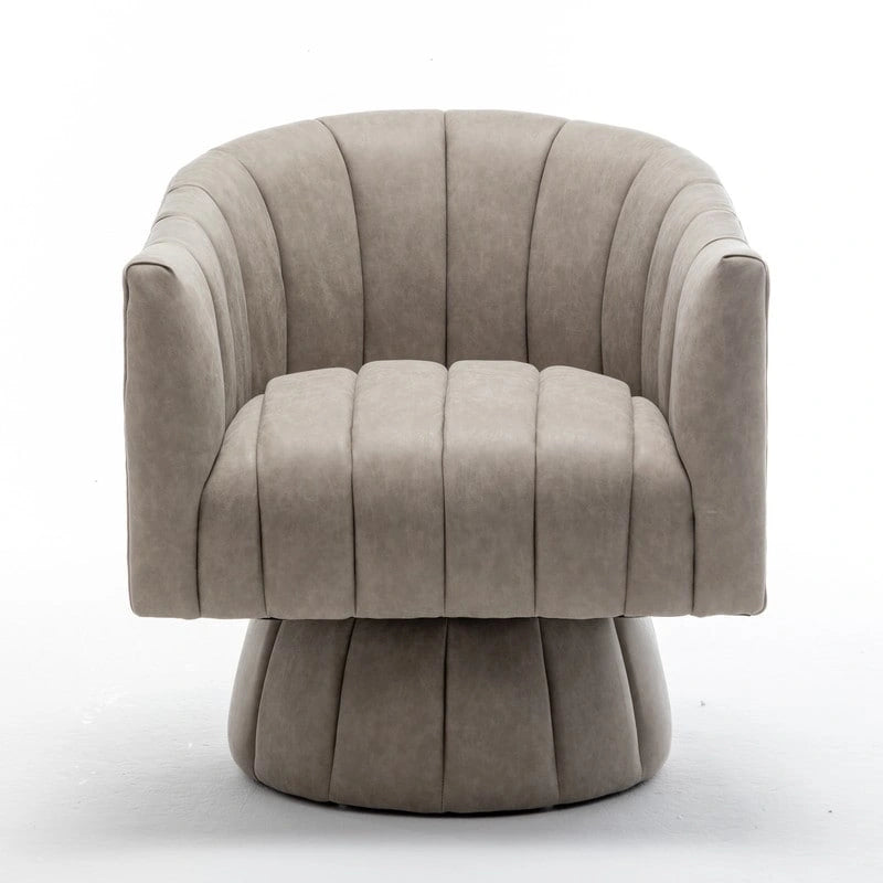 Fauteuil pivotant SEYNAR style milieu du siècle, en cuir PU capitonné, forme tonneau.