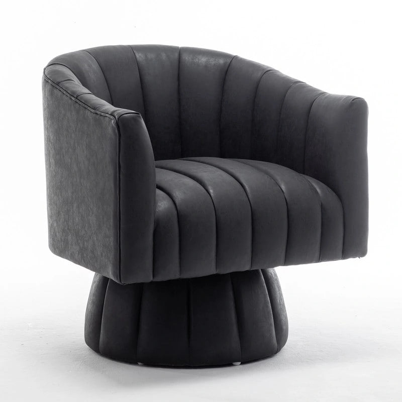 Fauteuil pivotant SEYNAR style milieu du siècle, en cuir PU capitonné, forme tonneau.