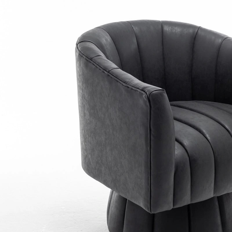 Fauteuil pivotant SEYNAR style milieu du siècle, en cuir PU capitonné, forme tonneau.