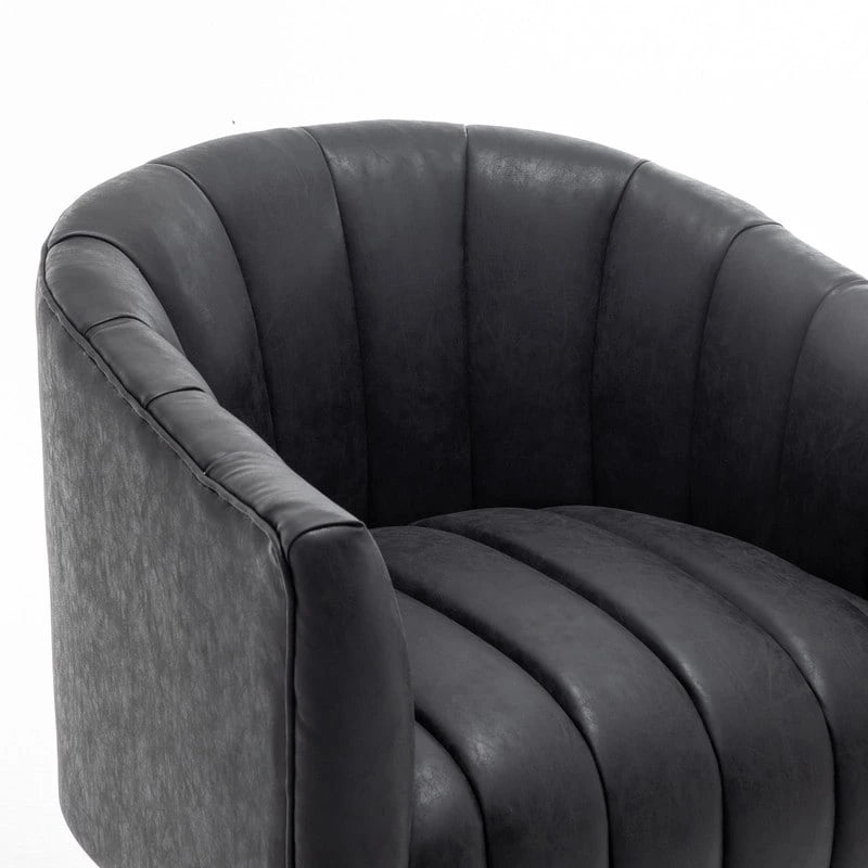 Fauteuil pivotant SEYNAR style milieu du siècle, en cuir PU capitonné, forme tonneau.
