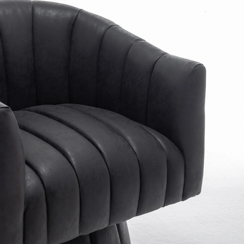 Fauteuil pivotant SEYNAR style milieu du siècle, en cuir PU capitonné, forme tonneau.