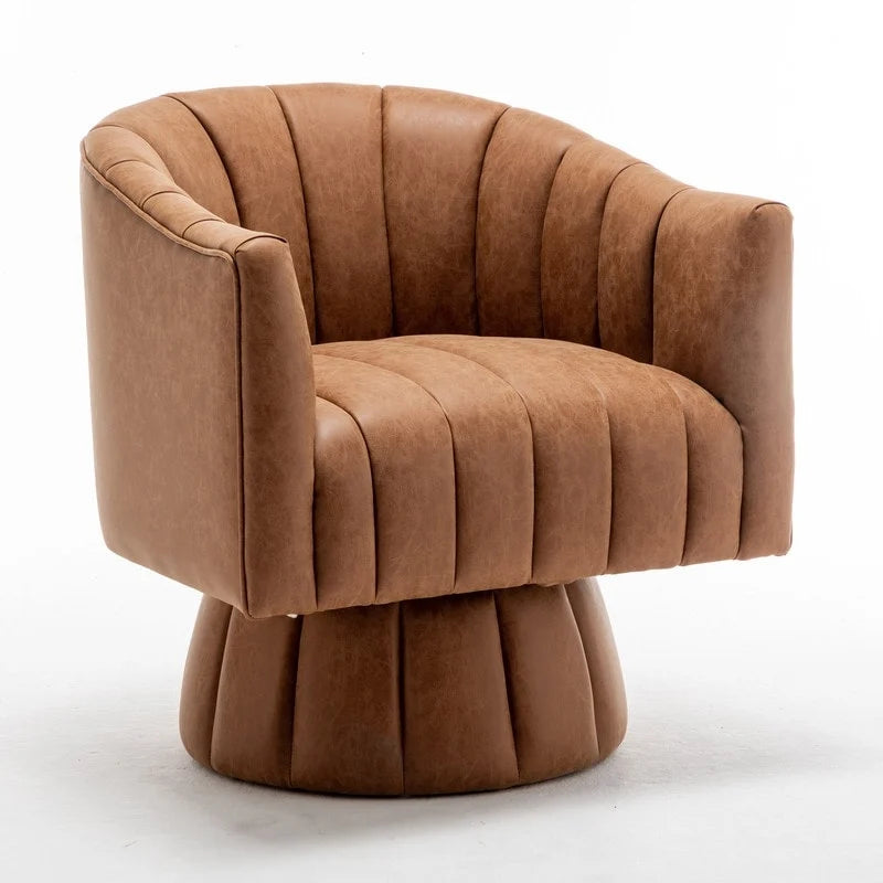 Fauteuil pivotant SEYNAR style milieu du siècle, en cuir PU capitonné, forme tonneau.