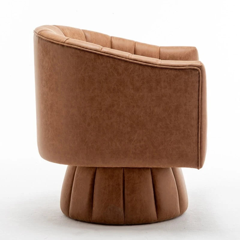 Fauteuil pivotant SEYNAR style milieu du siècle, en cuir PU capitonné, forme tonneau.
