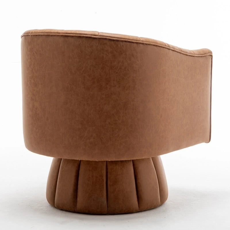 Fauteuil pivotant SEYNAR style milieu du siècle, en cuir PU capitonné, forme tonneau.