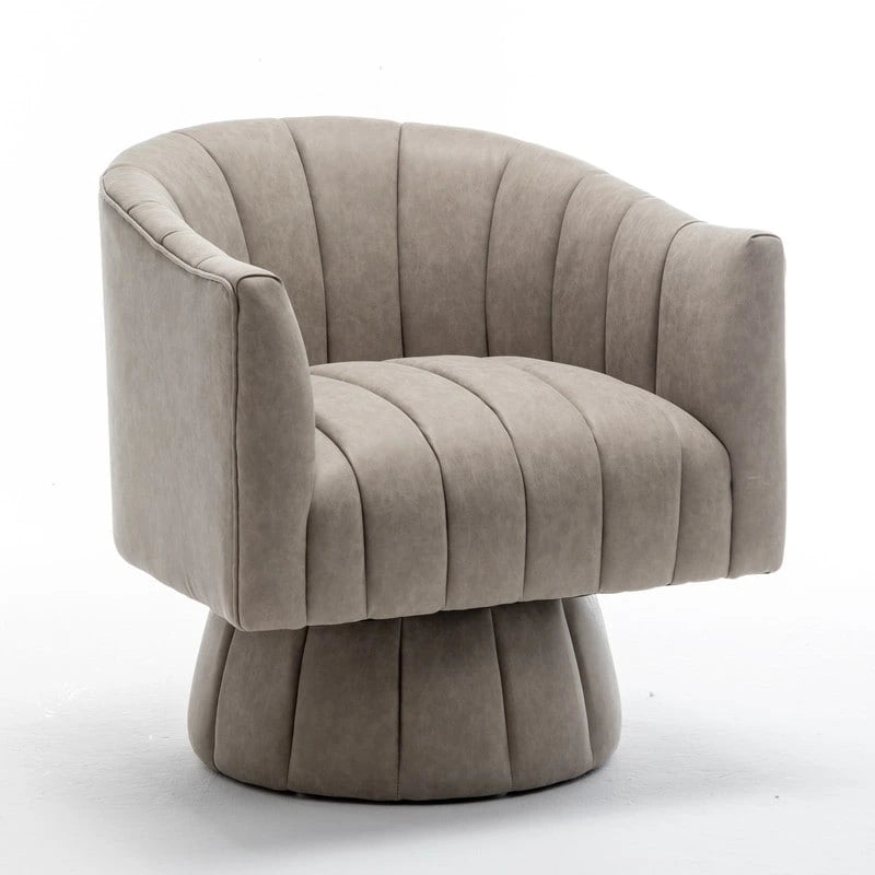 Fauteuil pivotant SEYNAR style milieu du siècle, en cuir PU capitonné, forme tonneau.