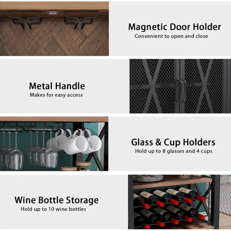 Buffet bar Myhozm avec casier à vin, meuble de rangement moderne pour bar à vin et salle à manger, gris/marron