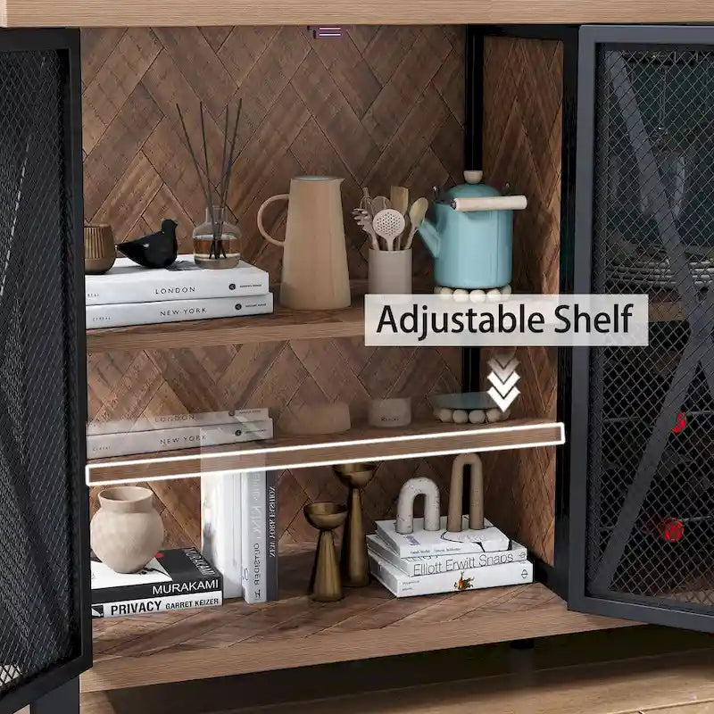 Buffet bar Myhozm avec casier à vin, meuble de rangement moderne pour bar à vin et salle à manger, gris/marron