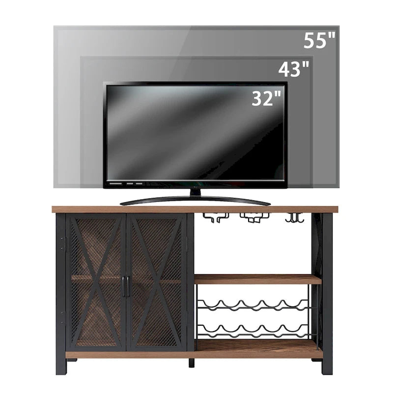 Buffet bar Myhozm avec casier à vin, meuble de rangement moderne pour bar à vin et salle à manger, gris/marron