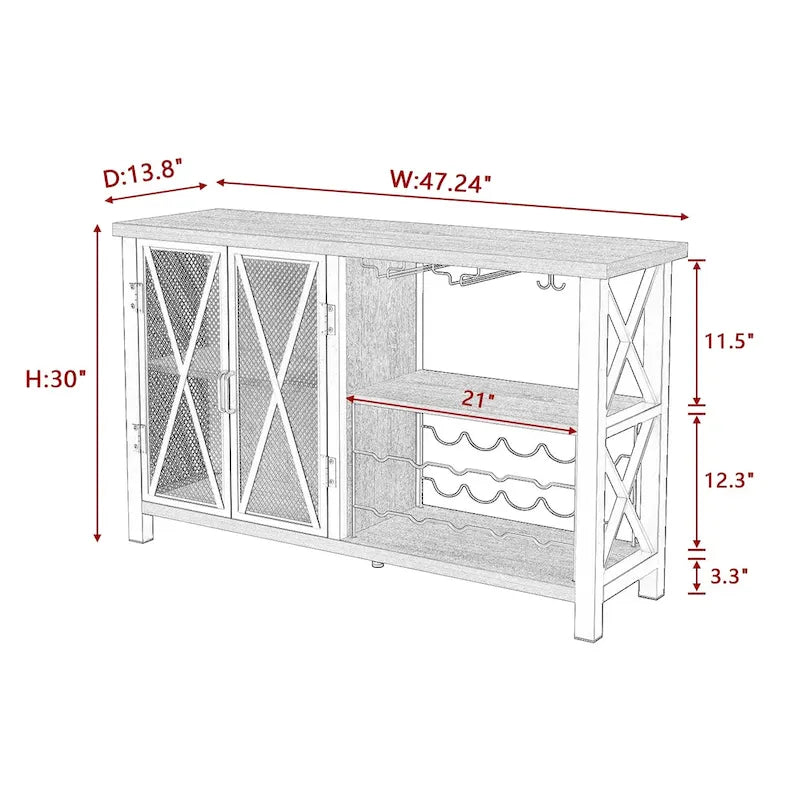 Buffet bar Myhozm avec casier à vin, meuble de rangement moderne pour bar à vin et salle à manger, gris/marron