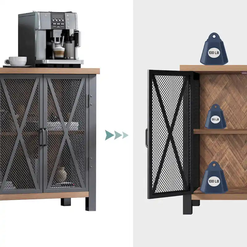 Buffet bar Myhozm avec casier à vin, meuble de rangement moderne pour bar à vin et salle à manger, gris/marron