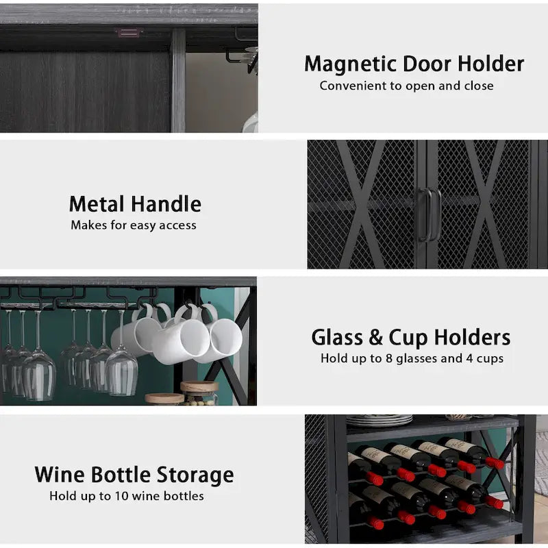 Buffet bar Myhozm avec casier à vin, meuble de rangement moderne pour bar à vin et salle à manger, gris/marron