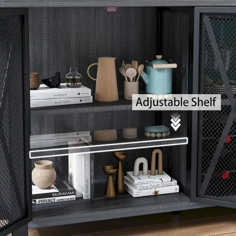 Buffet bar Myhozm avec casier à vin, meuble de rangement moderne pour bar à vin et salle à manger, gris/marron