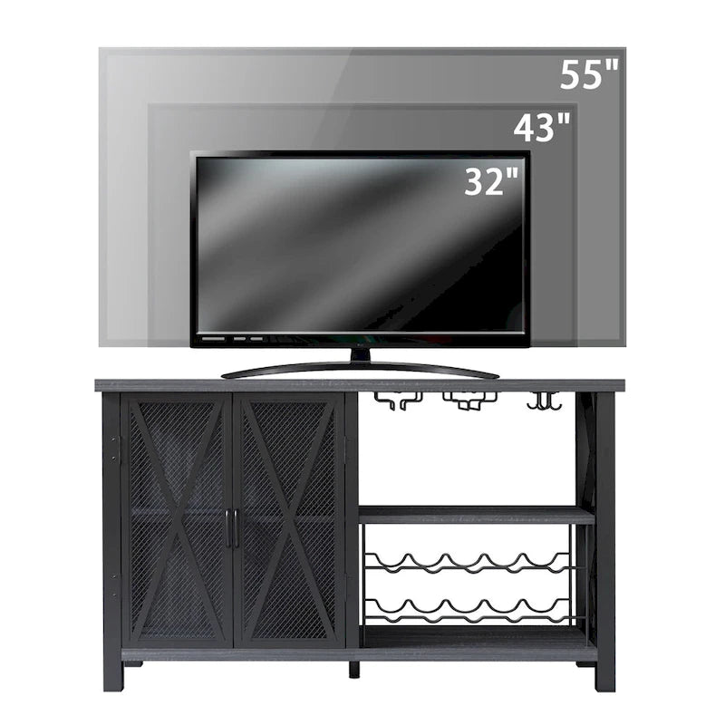 Buffet bar Myhozm avec casier à vin, meuble de rangement moderne pour bar à vin et salle à manger, gris/marron