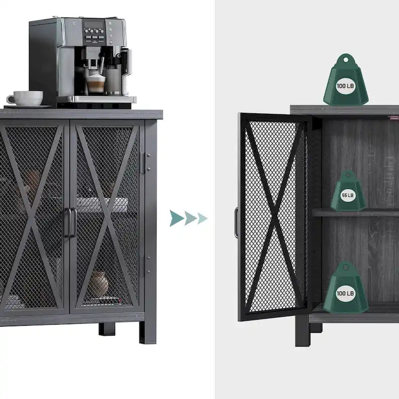 Buffet bar Myhozm avec casier à vin, meuble de rangement moderne pour bar à vin et salle à manger, gris/marron