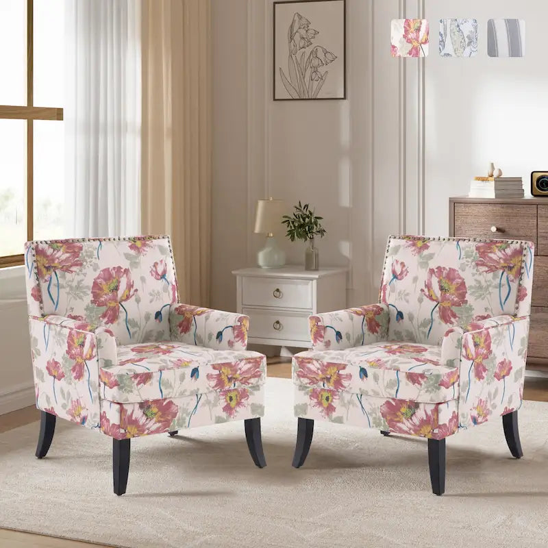 Fauteuils d'appoint avec garniture cloutée, ensemble de 2