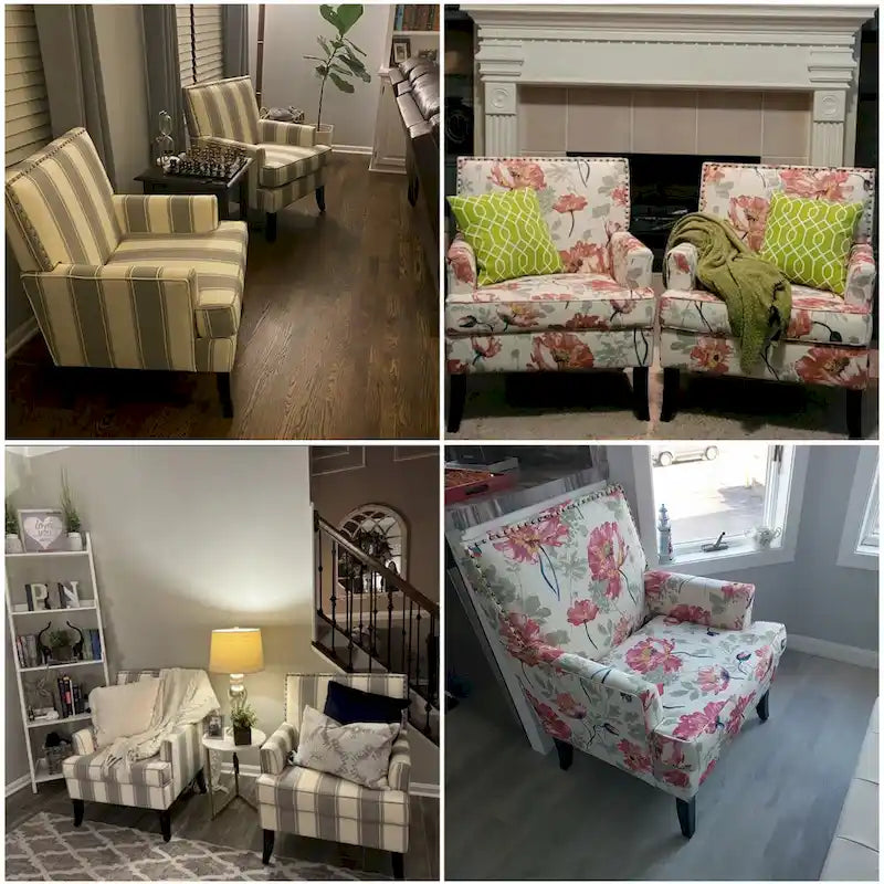 Fauteuils d'appoint avec garniture cloutée, ensemble de 2